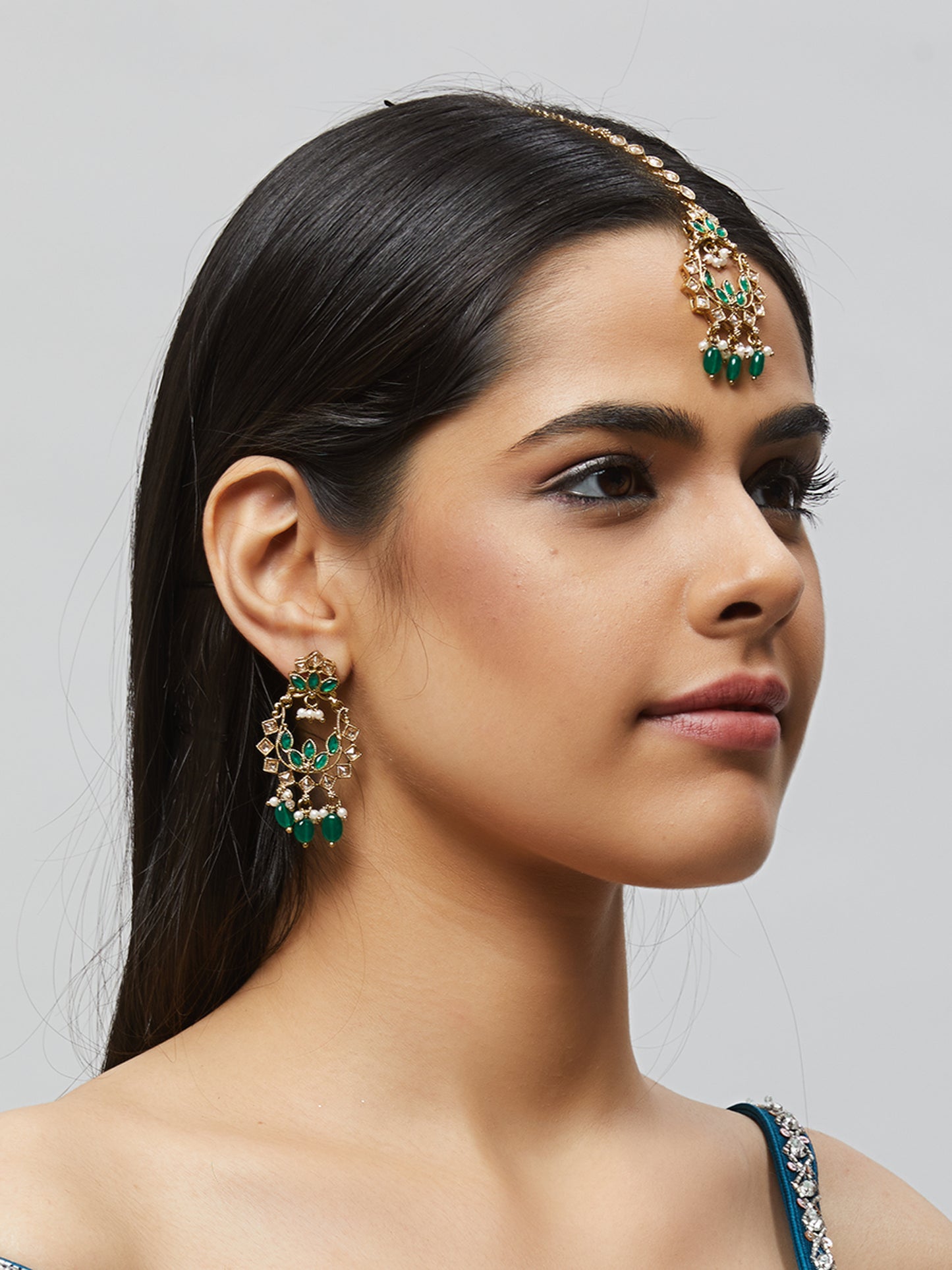 Kundan Pearl Earring with Mang Tikka ETD5