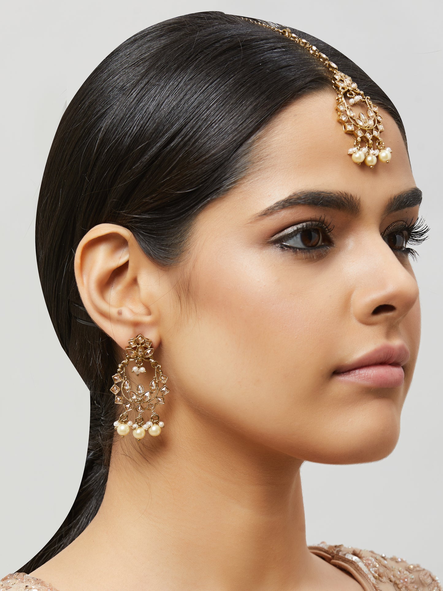 Kundan Pearl Earring with Mang Tikka ETD5