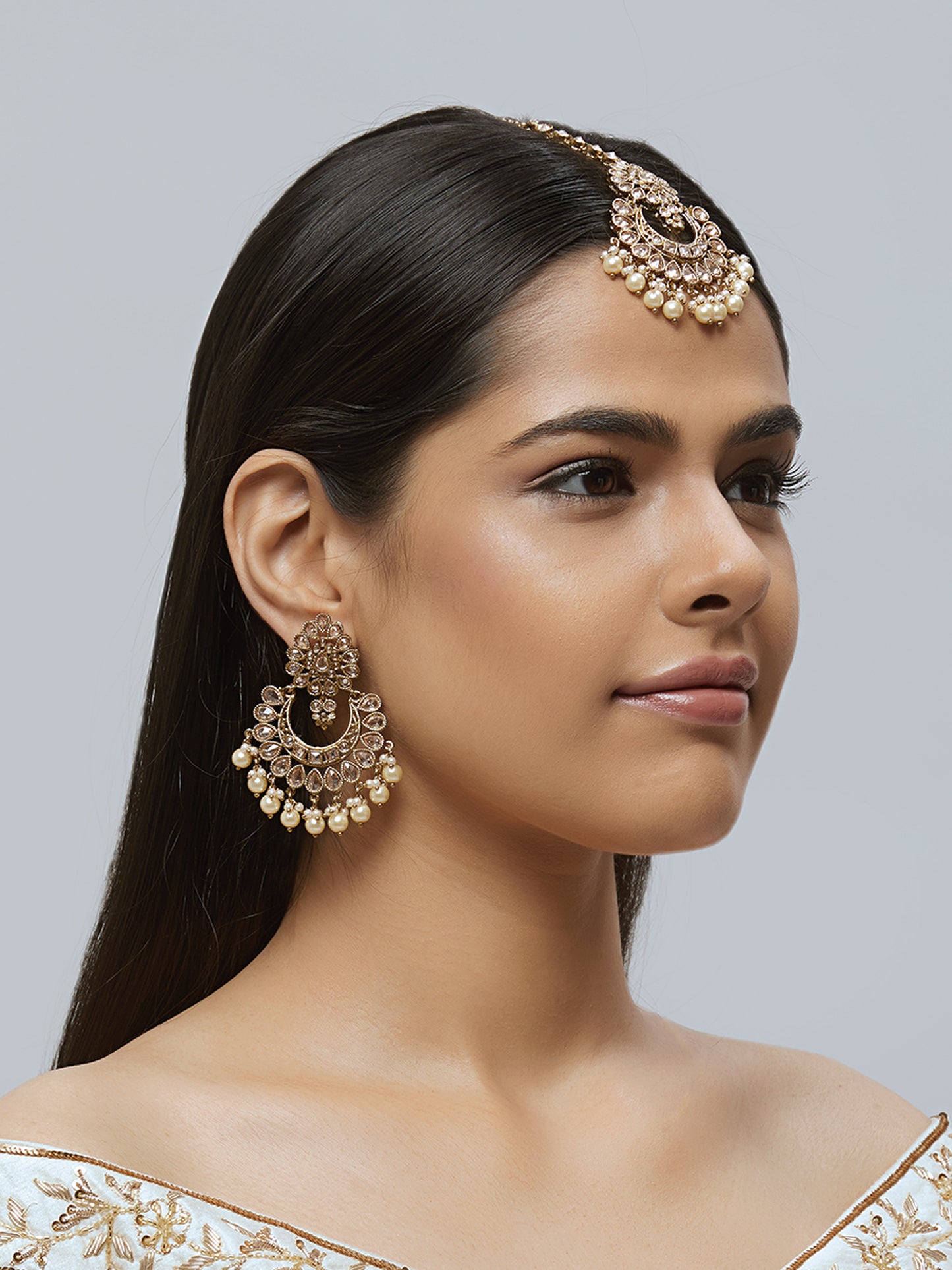 Kundan Pearl Earring with Mang Tikka ETD7