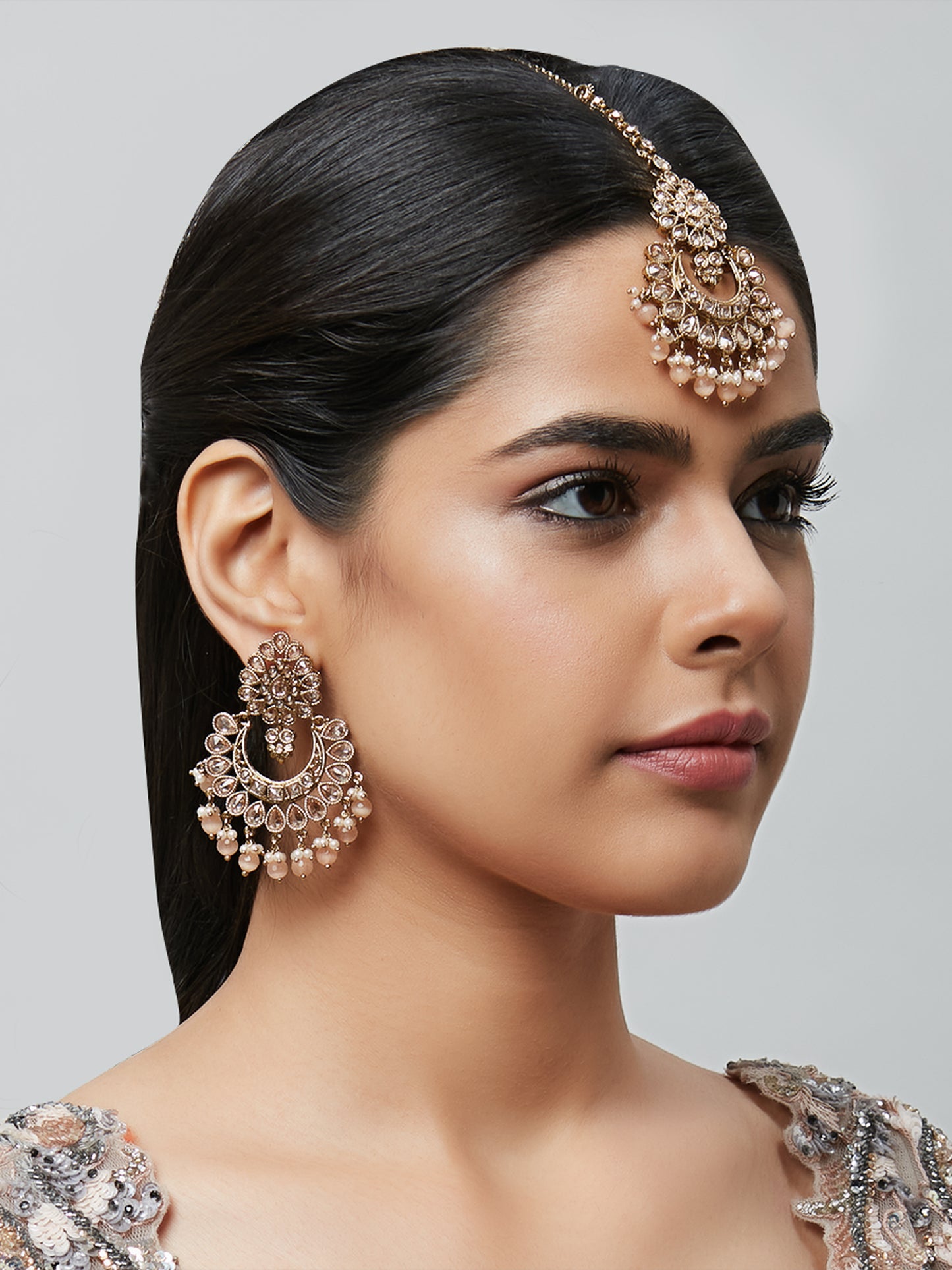 Kundan Pearl Earring with Mang Tikka ETD7