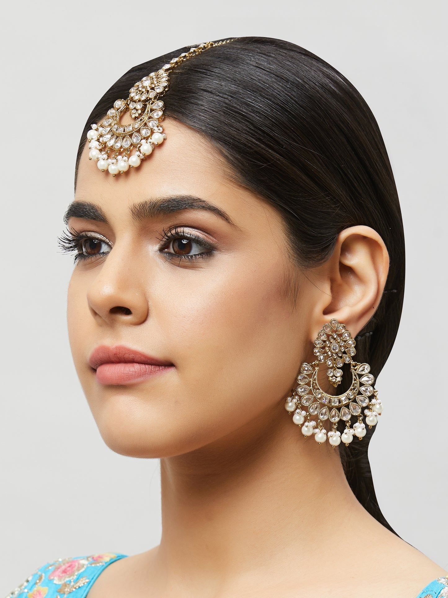 Kundan Pearl Earring with Mang Tikka ETD7