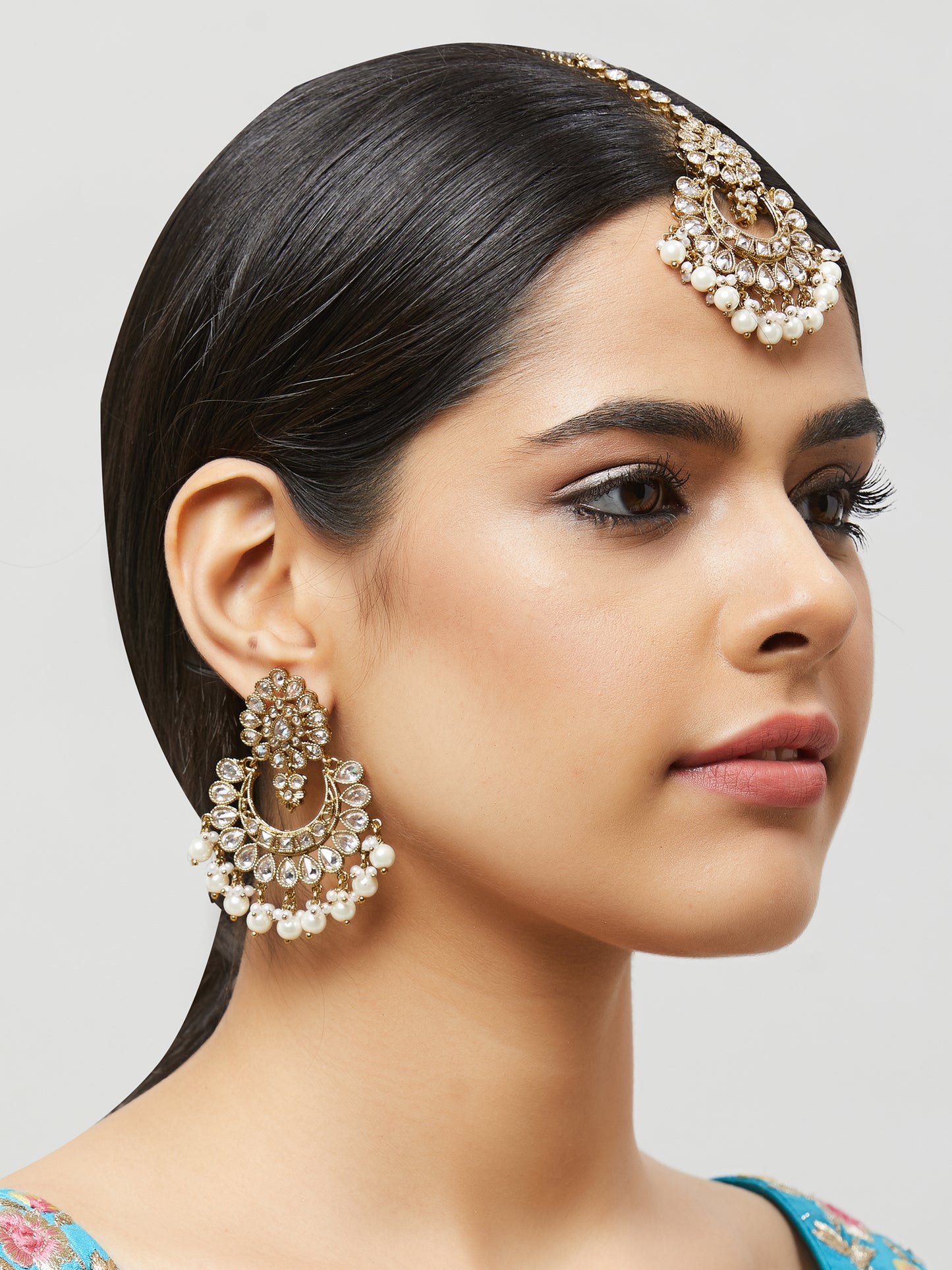 Kundan Pearl Earring with Mang Tikka ETD7