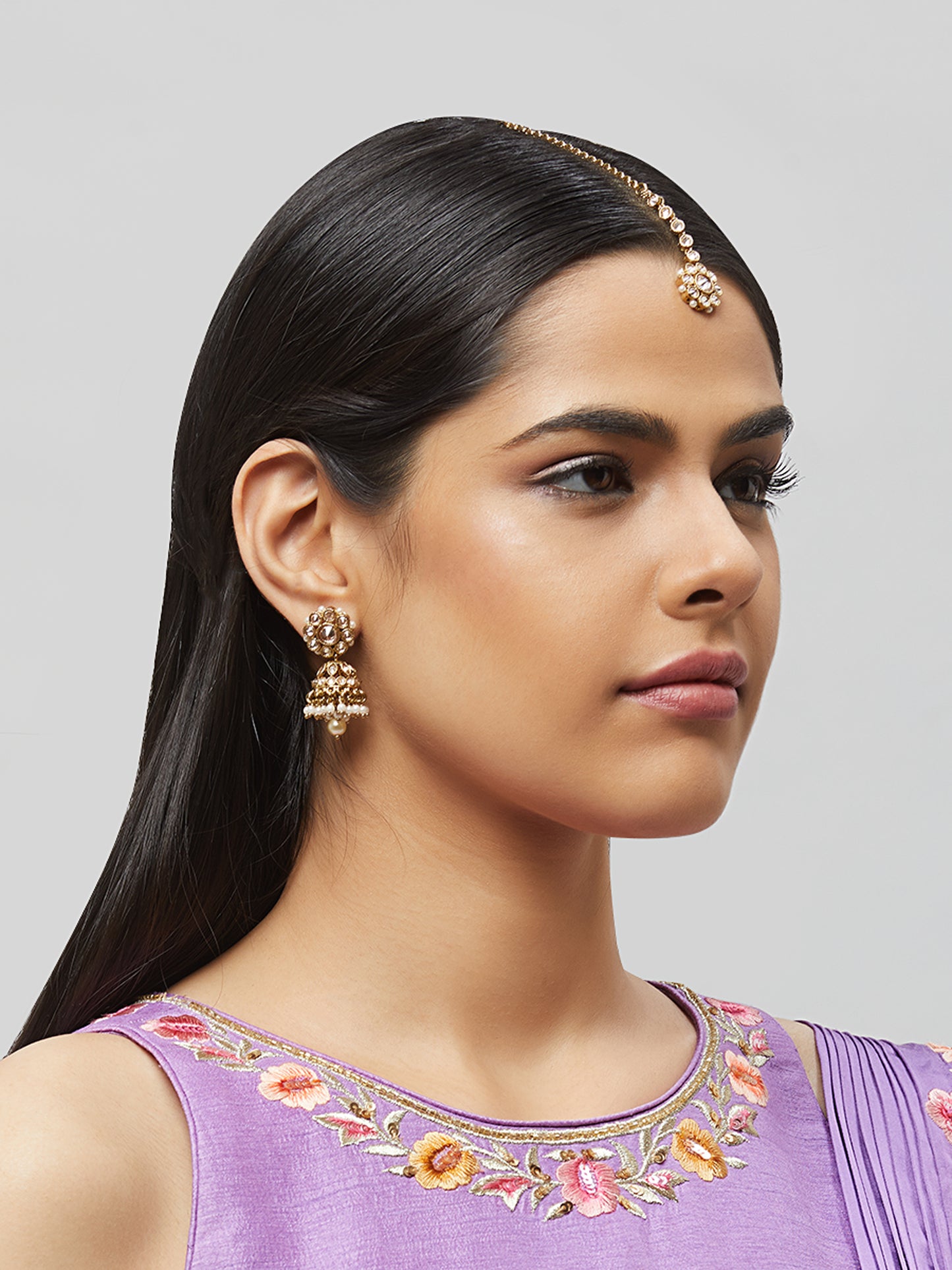 Kundan Pearl Earring with Mang Tikka ETD8