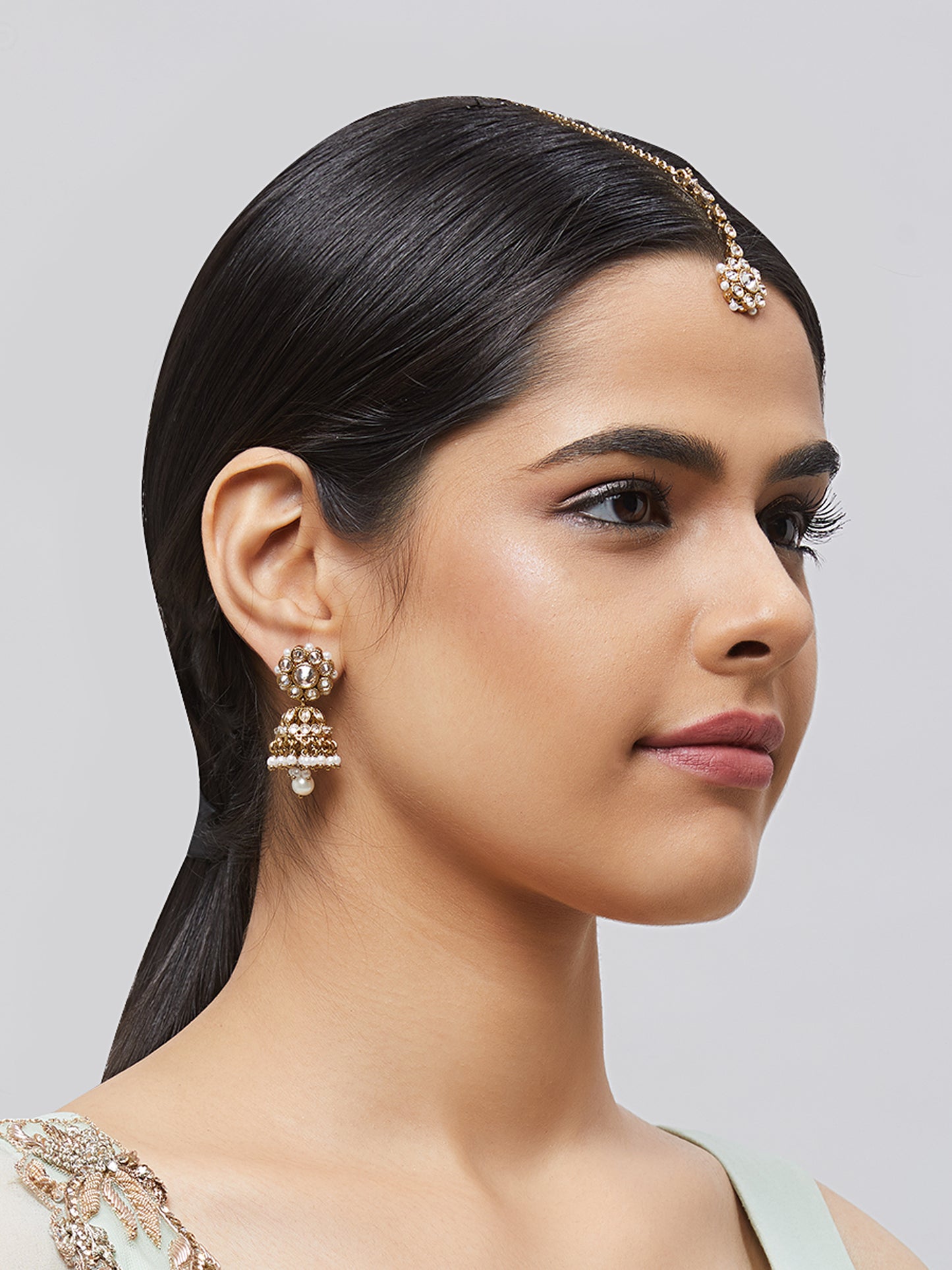 Kundan Pearl Earring with Mang Tikka ETD8