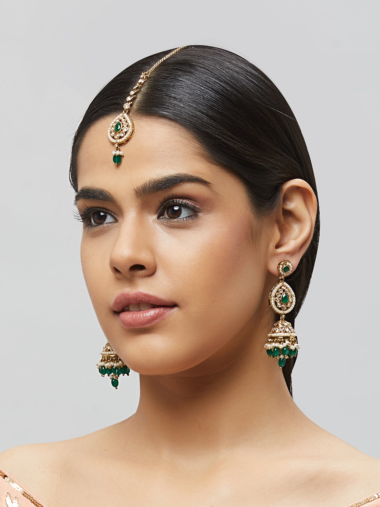 Kundan Pearl Earring with Mang Tikka ETD9