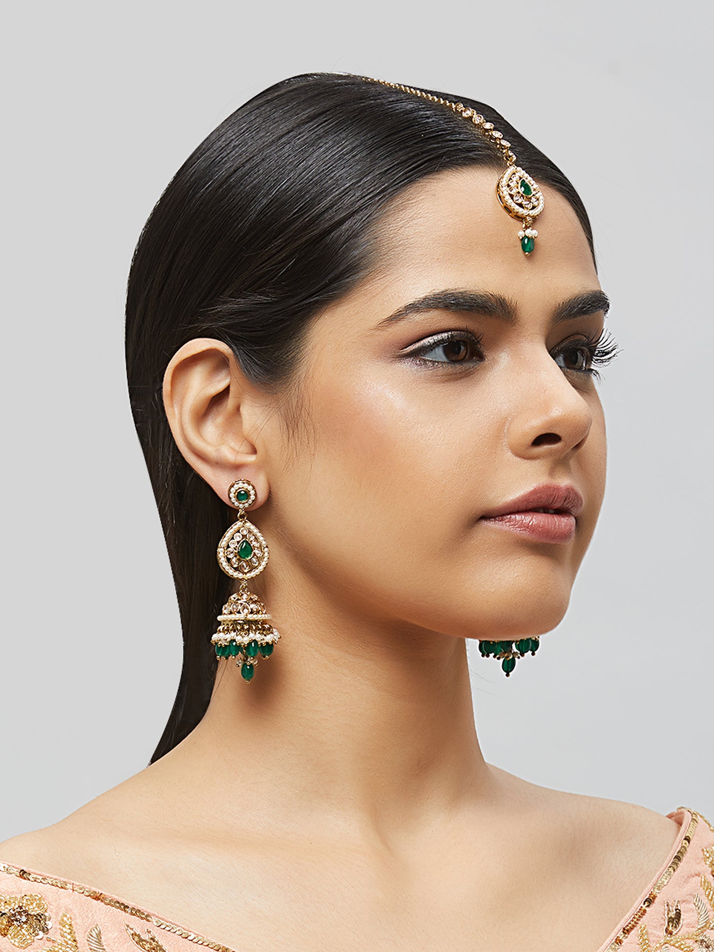 Kundan Pearl Earring with Mang Tikka ETD9