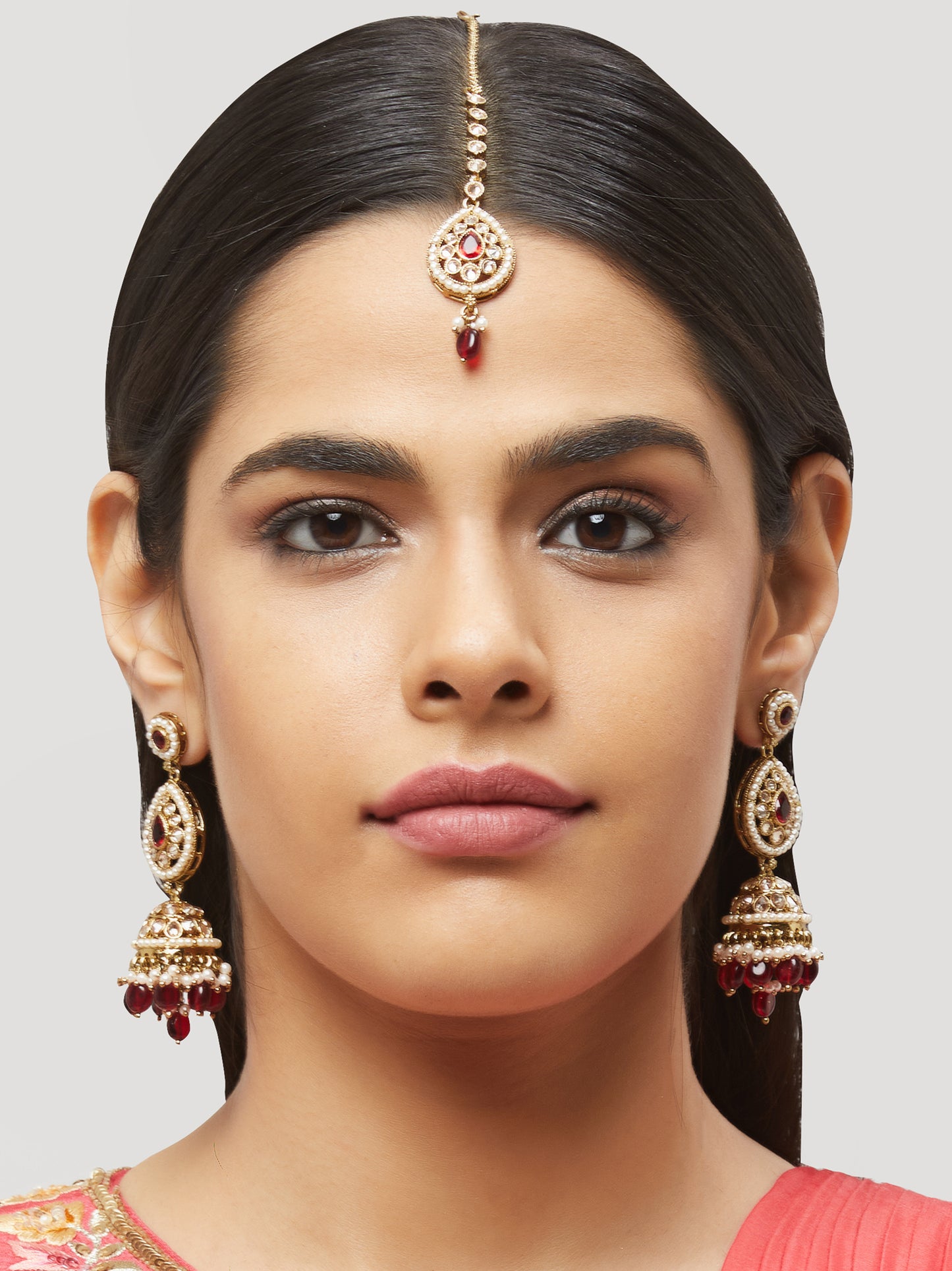 Kundan Pearl Earring with Mang Tikka ETD9