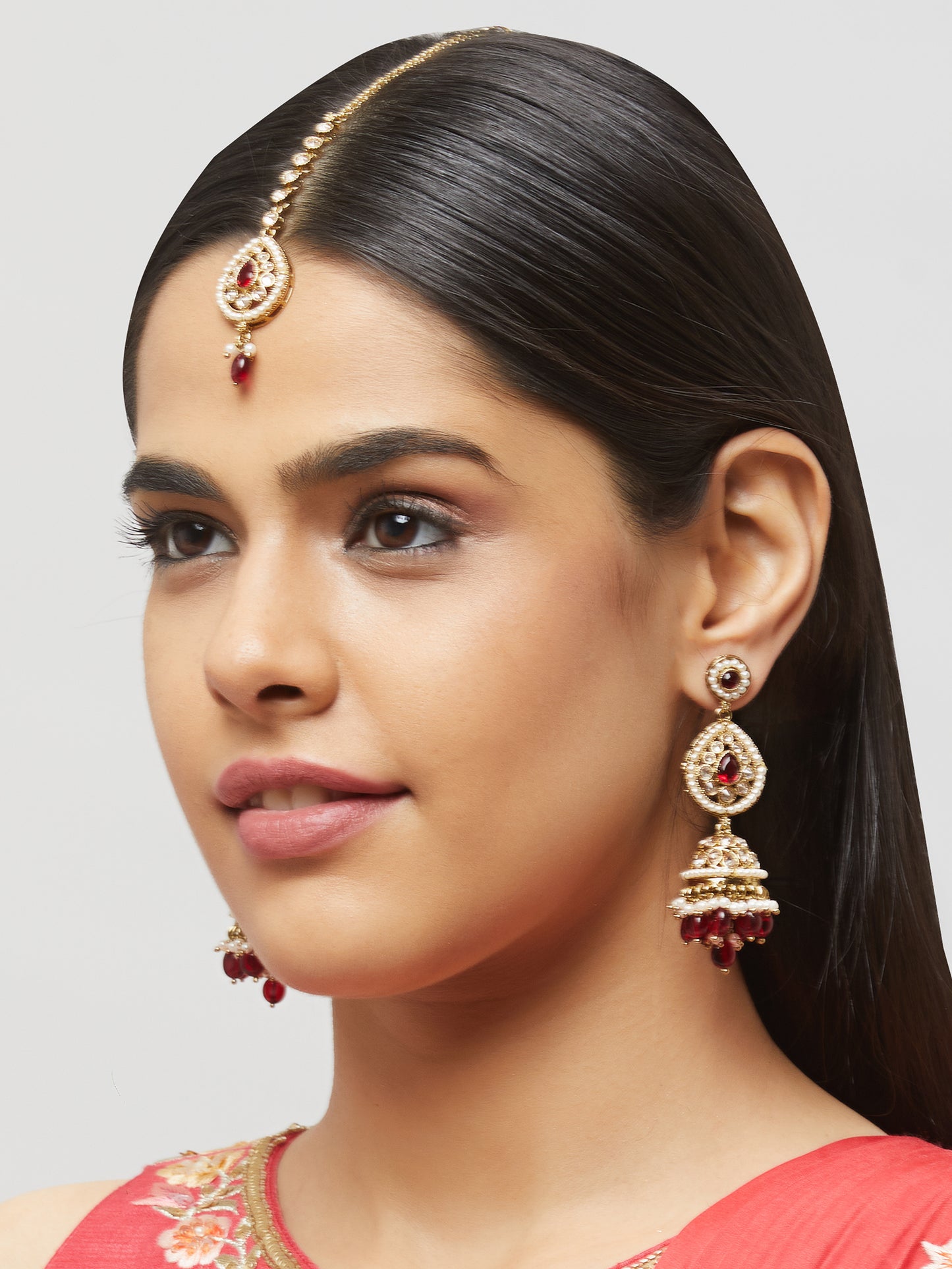 Kundan Pearl Earring with Mang Tikka ETD9