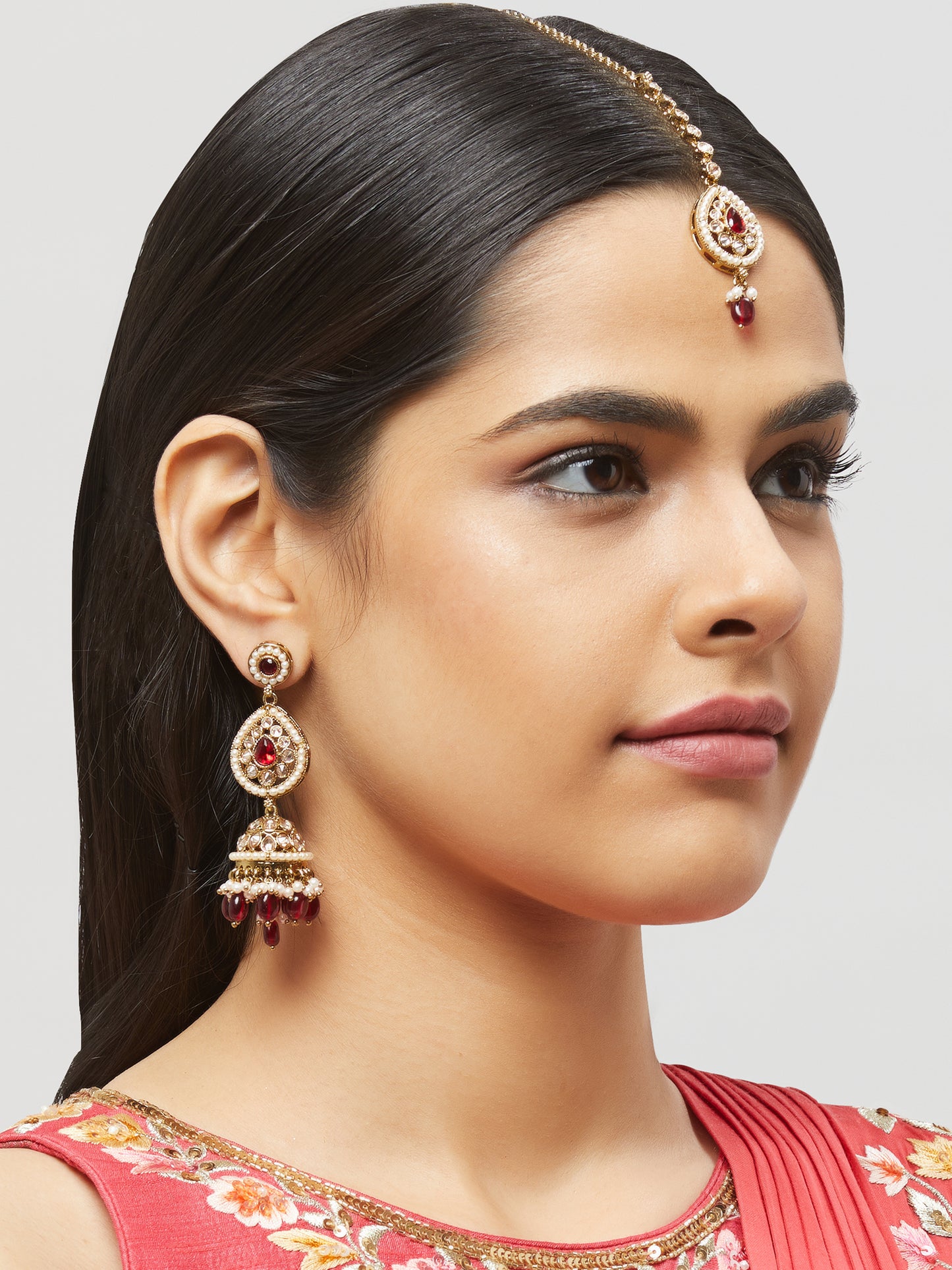 Kundan Pearl Earring with Mang Tikka ETD9