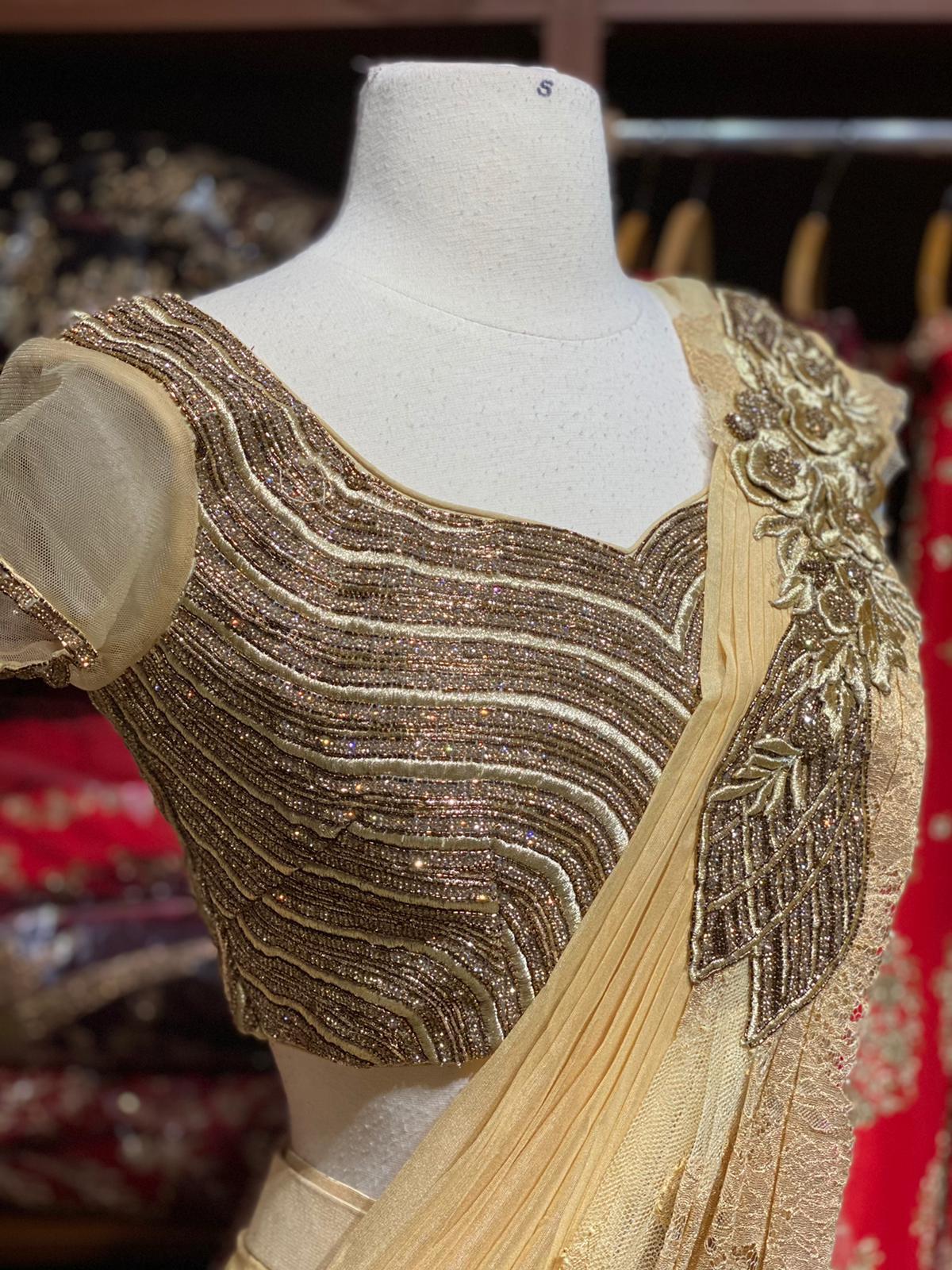 Golden Pre-Stitched Saree W/ Readymade Blouse PSS-10