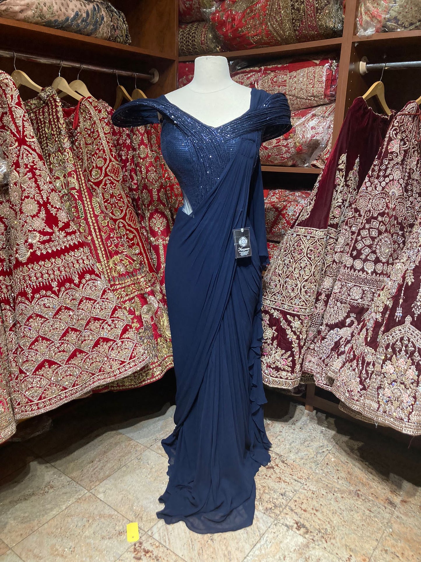 Egyptian Blue Pre-Stitched Saree W/ Readymade Blouse PSS-30