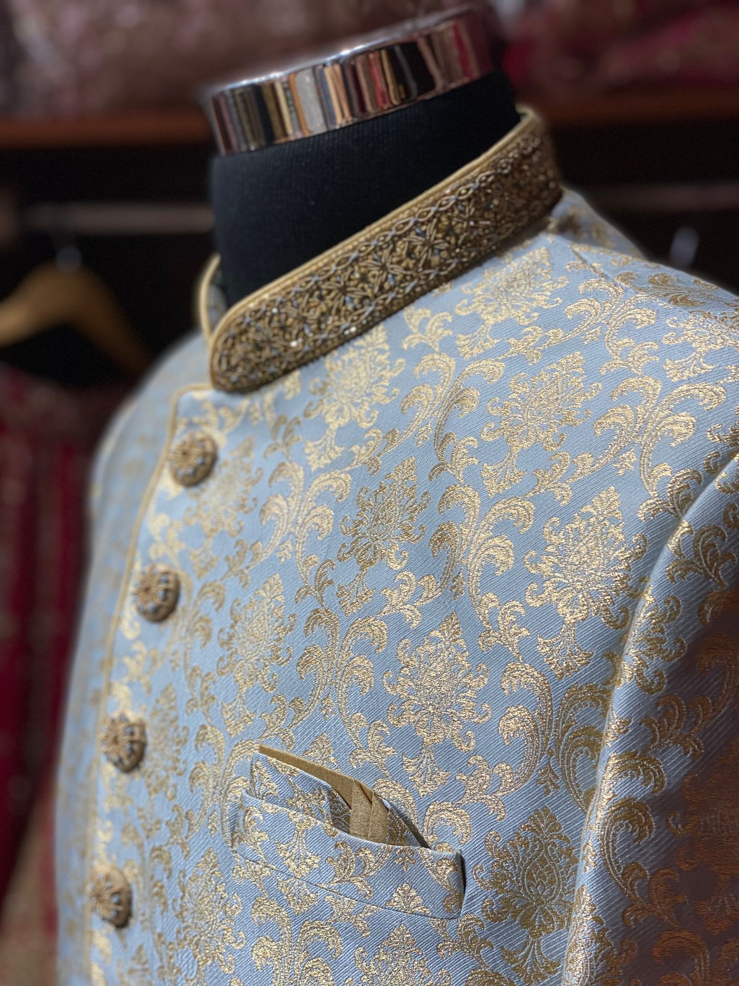 Powder Blue Zari Embroidered Sherwani-1193