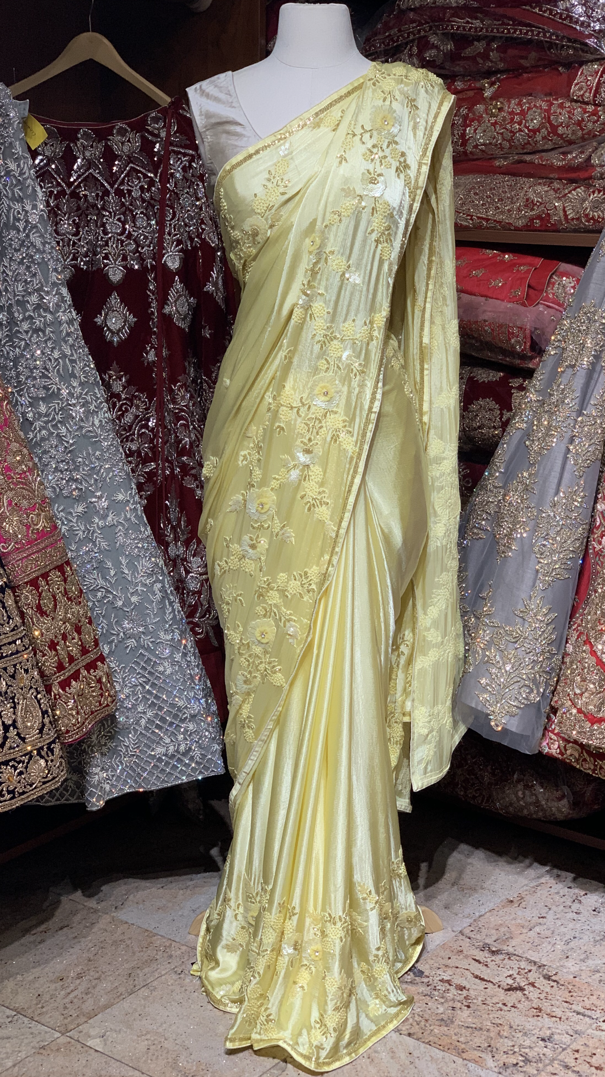 Yellow Satin Silk Saree