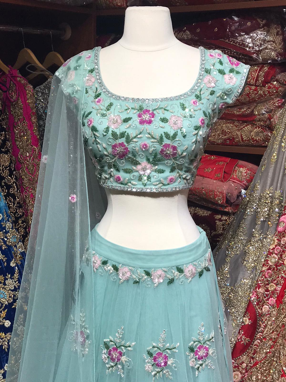 The Blooming Blue Lehenga-PW37