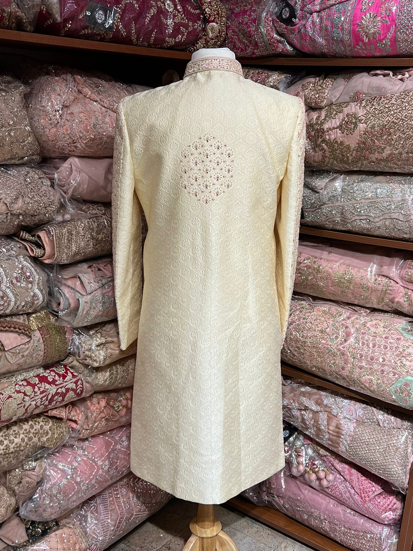 Cream Embroidered Sherwani- A4-S42