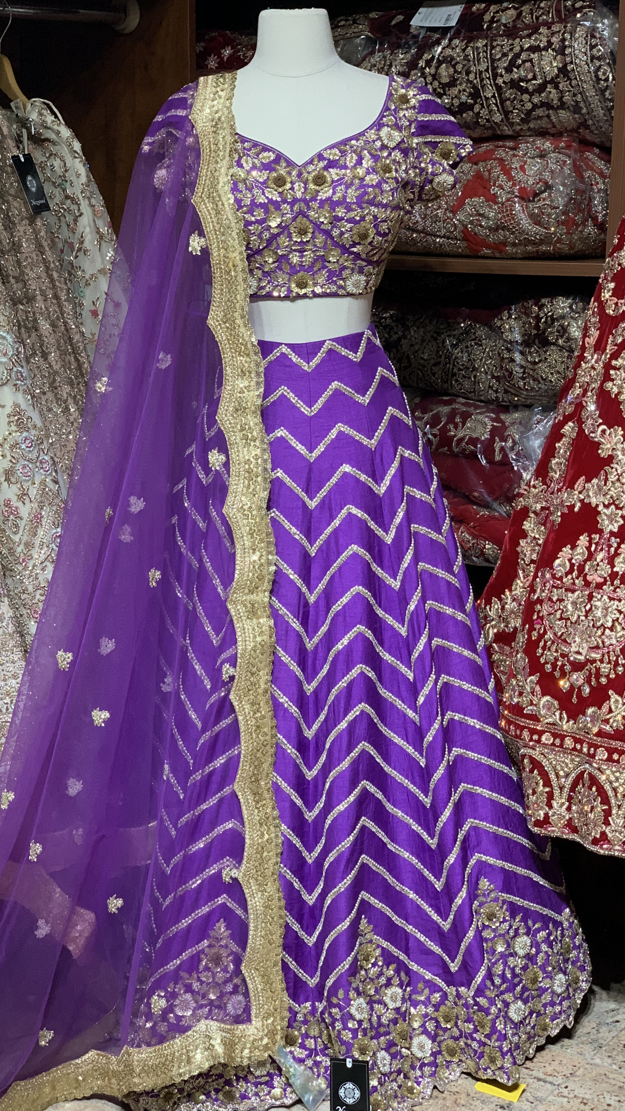 Purple Chevron Silk Lehenga