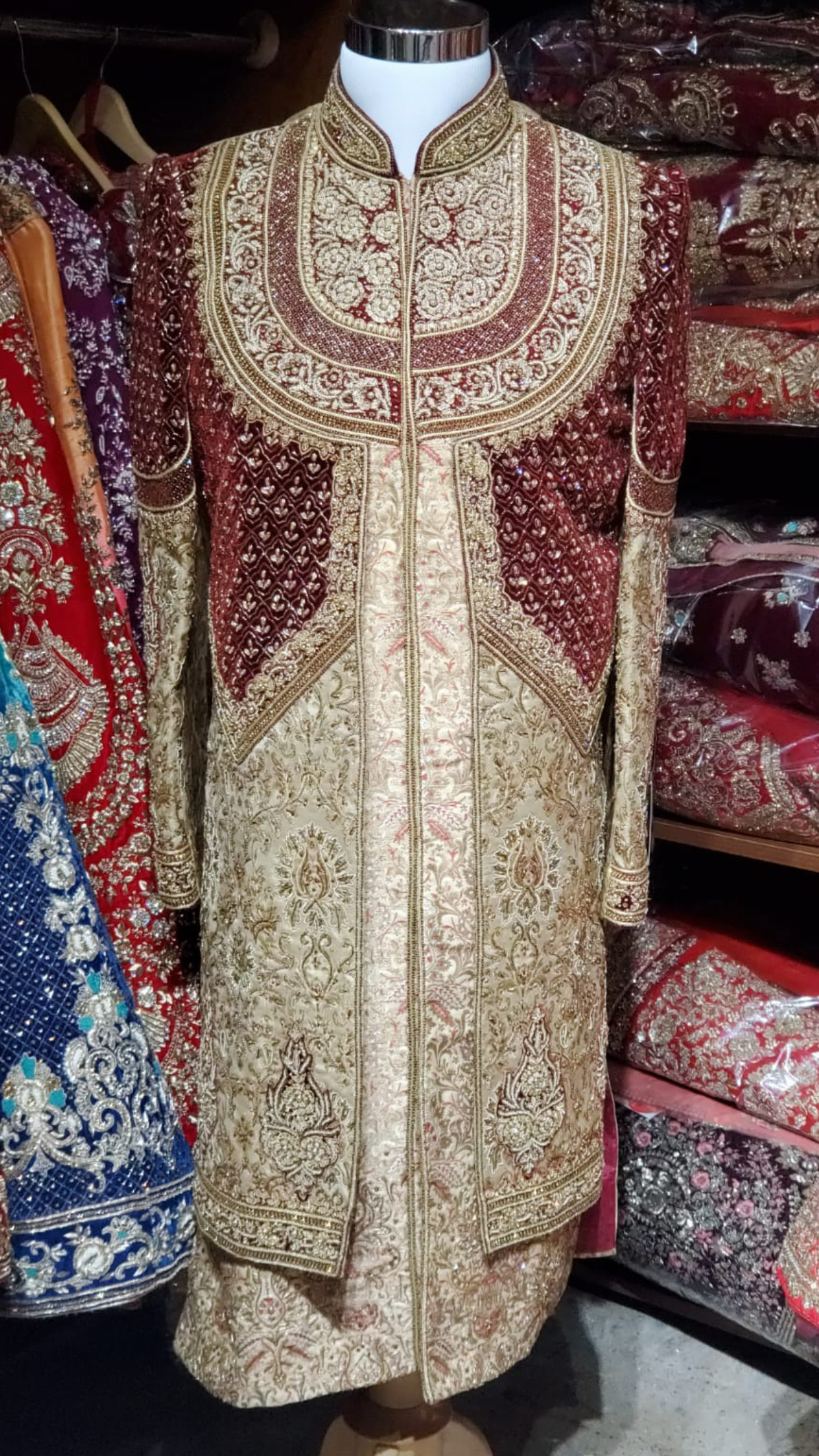 Gold Maroon Groom's Sherwani