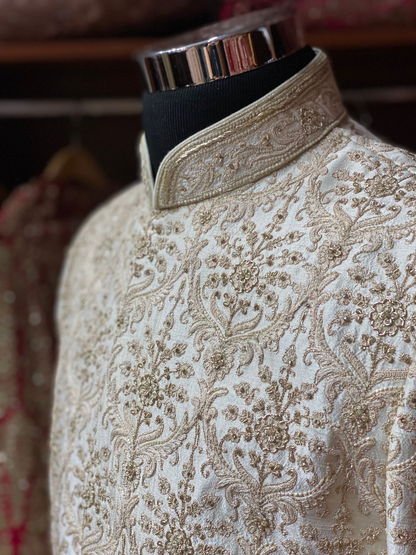 Beige Embroidered Wedding Sherwani