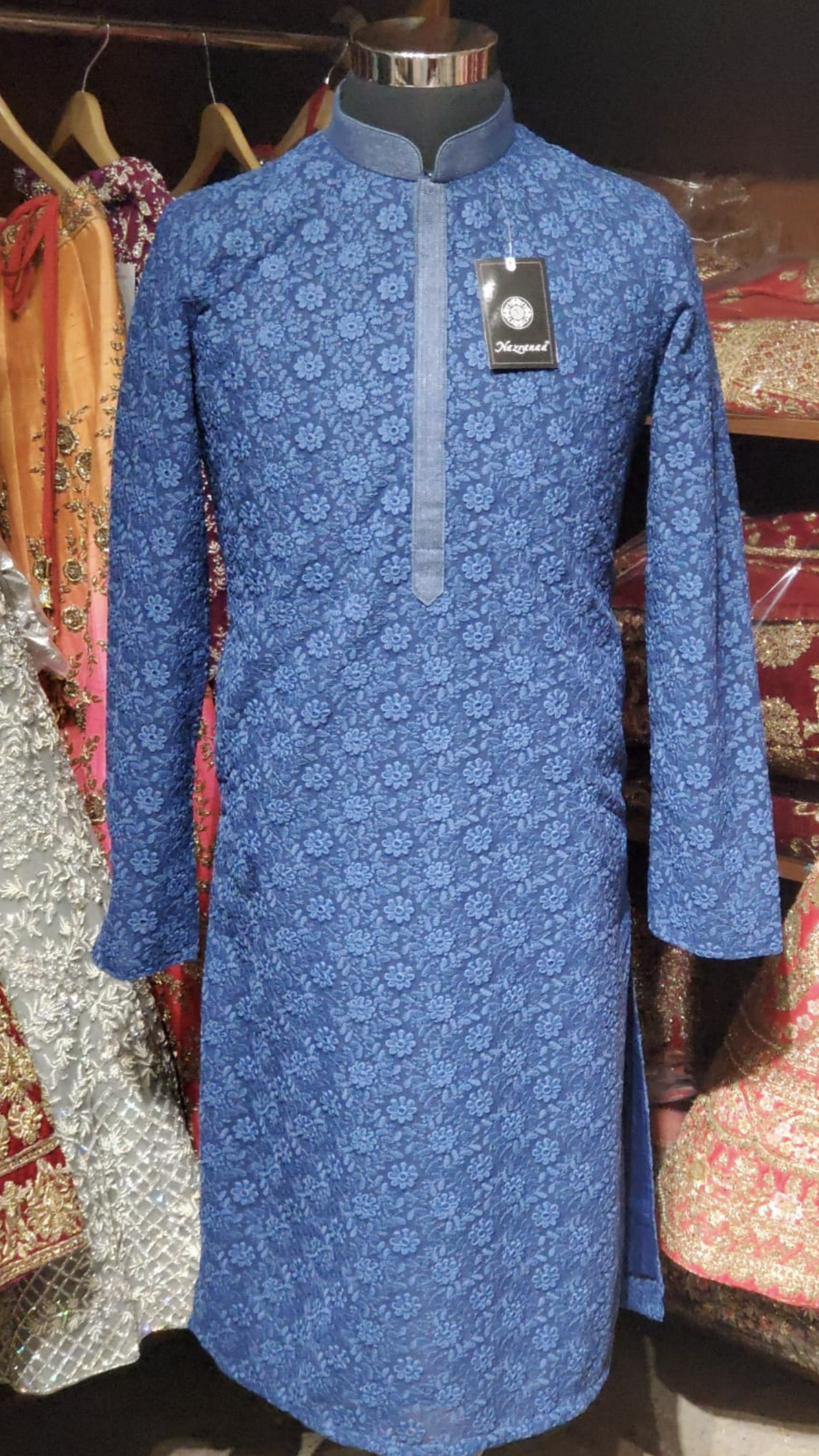 Lucknowi Chikankari Kurta Pajama with Tonal Floral Embroidery