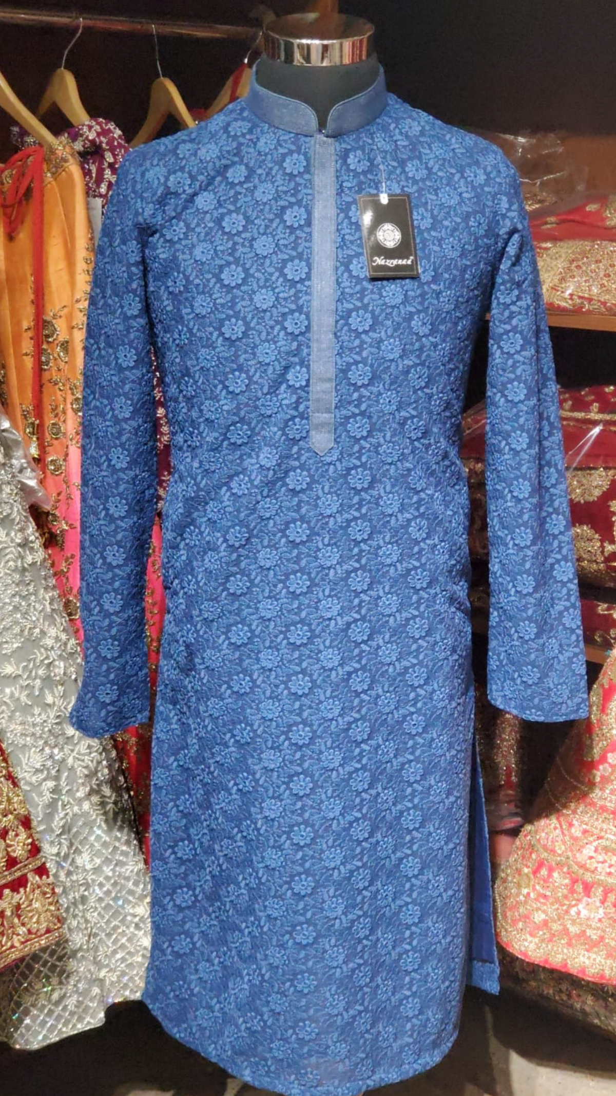 Lucknowi Chikankari Kurta Pajama with Tonal Floral Embroidery