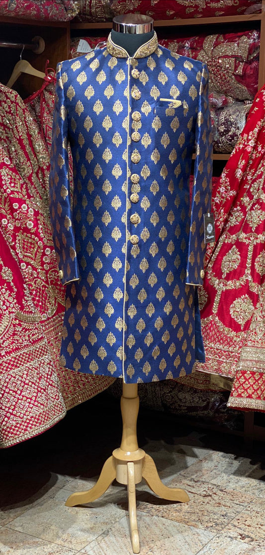 Royal Blue Zari Woven Sherwani- 1194