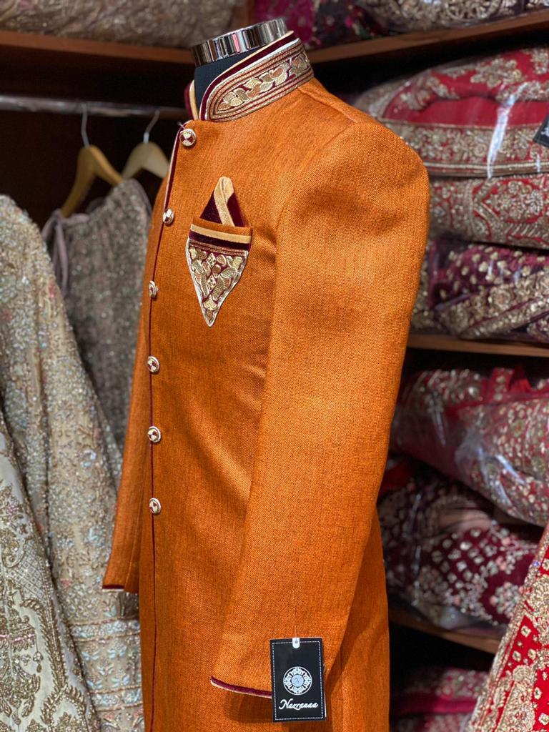 Orange and Maroon Size 38 Wedding Sherwani