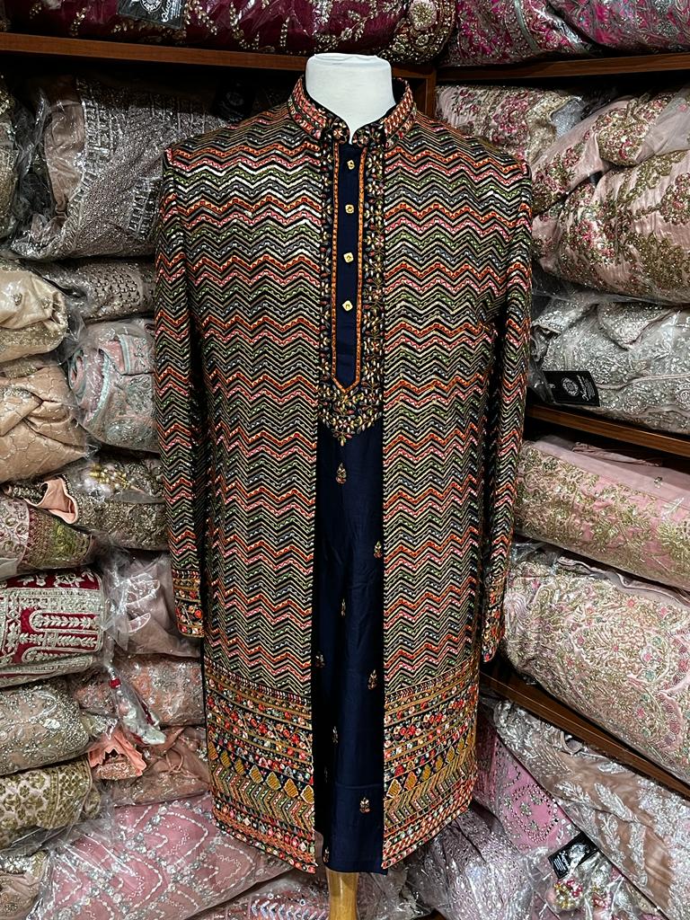 Multicolored Open Jacket Sherwani- R14-N91