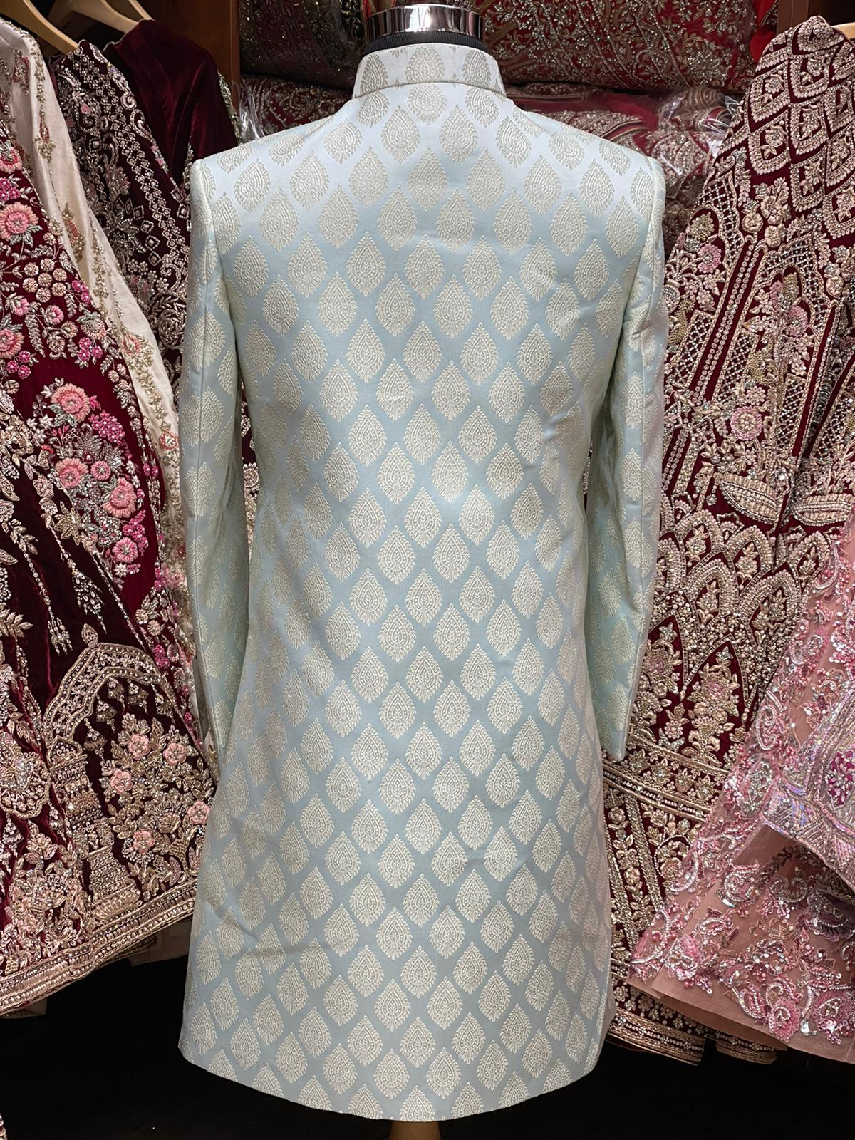 Ice Blue Thread Embroidered Sherwani- S13-S1317