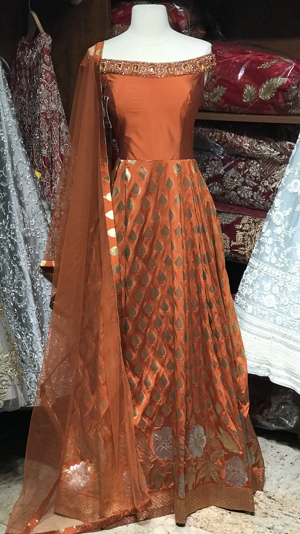 Rust Size 38 Off Shoulder Anarkali