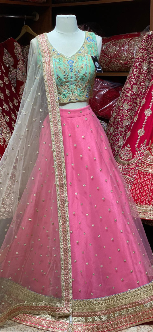 Flamingo Pink Party Wear Lehenga PWL-140