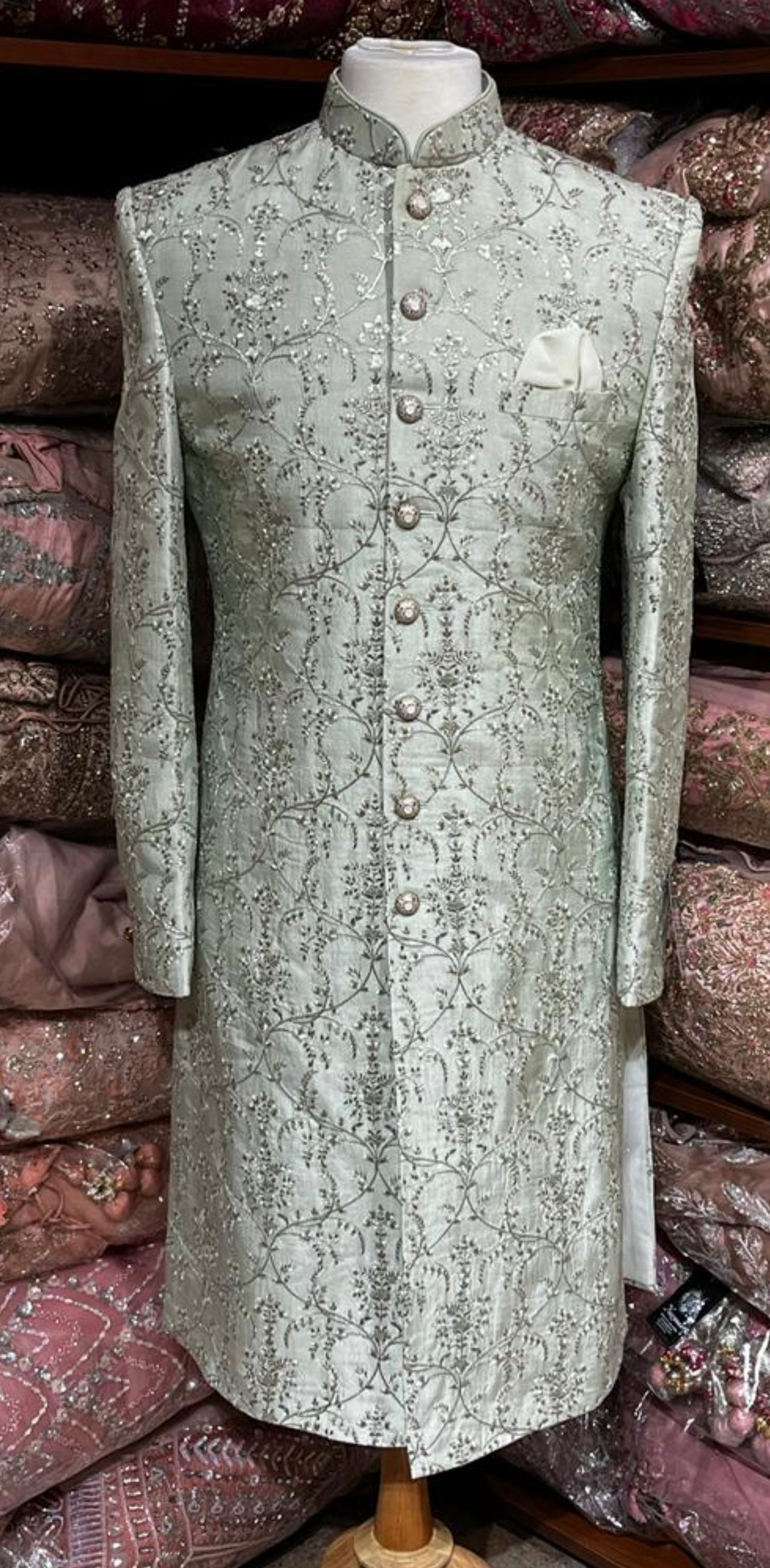 Sea Green Thread Embroidered Sherwani-S28-S13