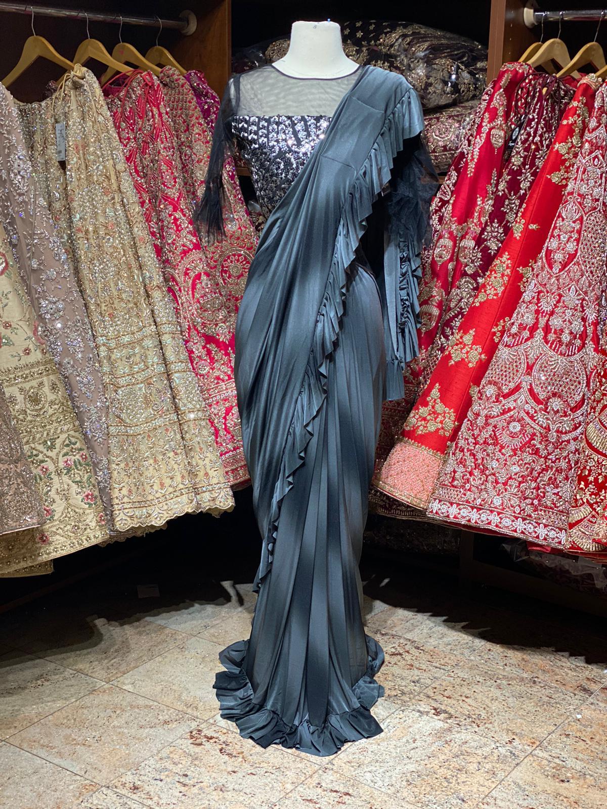 Grey Pre-Stitched Saree W/ Readymade Blouses PSS-3