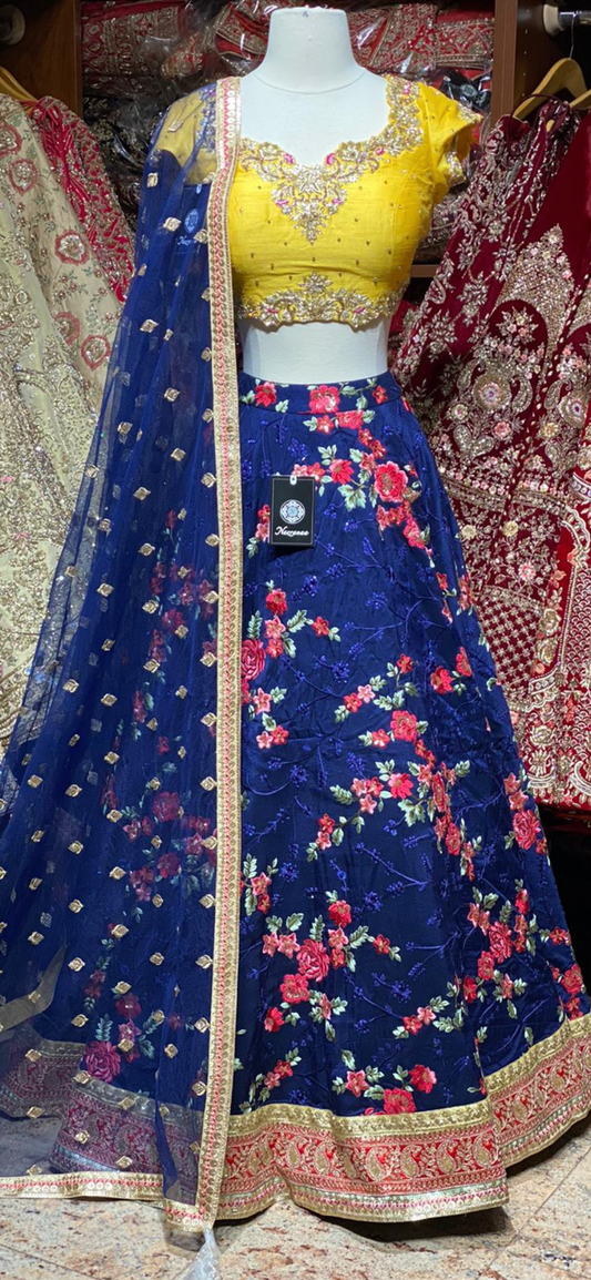 Royal Blue Size 38 Party Wear Floral Lehenga