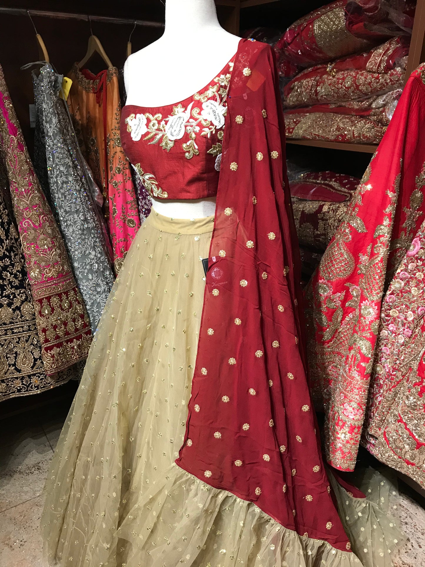 Gold Maroon Size 38 Lehenga