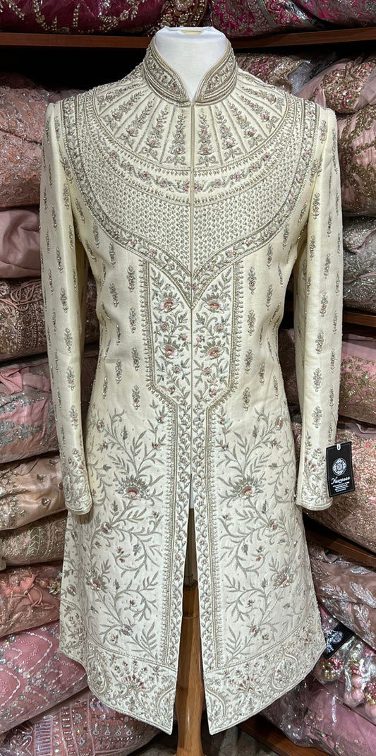 Rajwadi Cream Thread Embroidered Sherwani-R14-N43