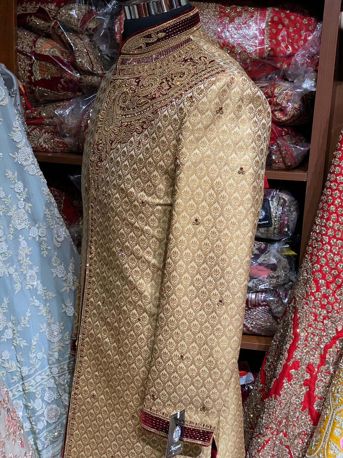 Gold Maroon Size 40 Wedding Sherwani