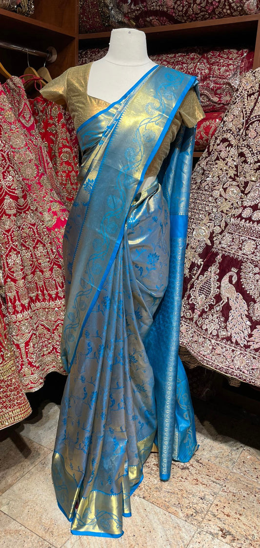 Electric Blue Pure Silk Kanjeevaram Saree PSK-011