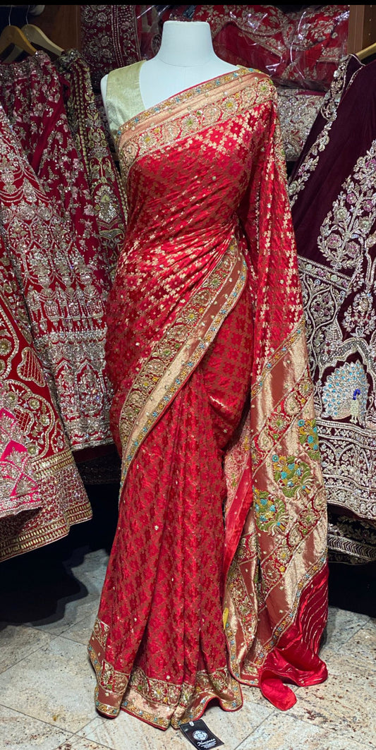 Bright Red Saree PWS-124