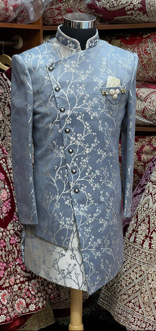 Taupe Grey Indo Western Sherwani- S1303