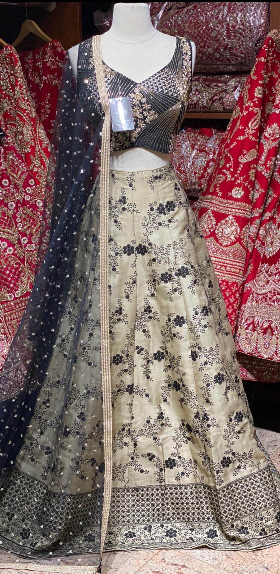 Ivory & Black Party Wear Lehenga PWL-122