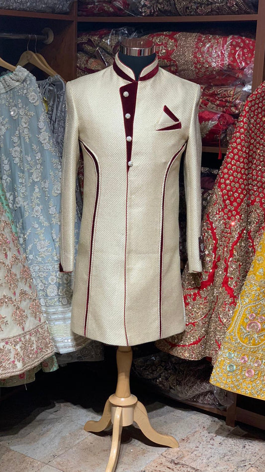 Ivory Maroon Size 38 Sherwani