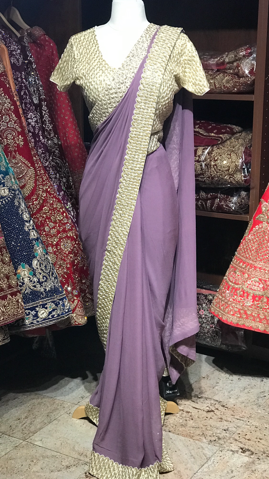 Purple Saree W/ Readymade Blouse