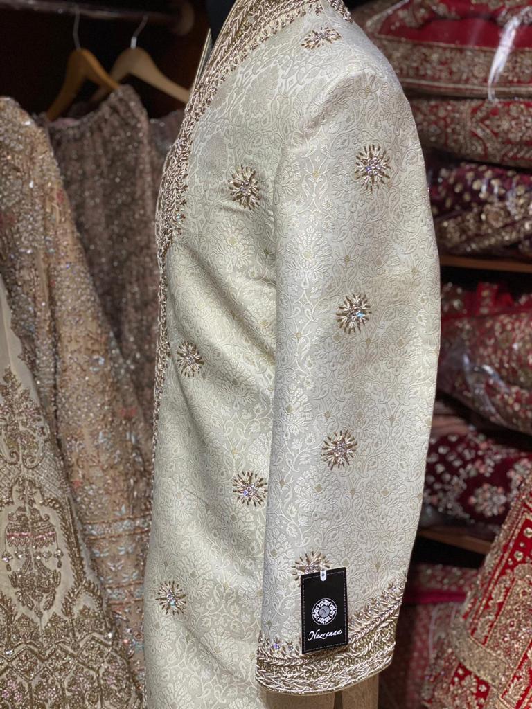 White Brocade Groom Size 38 Sherwani