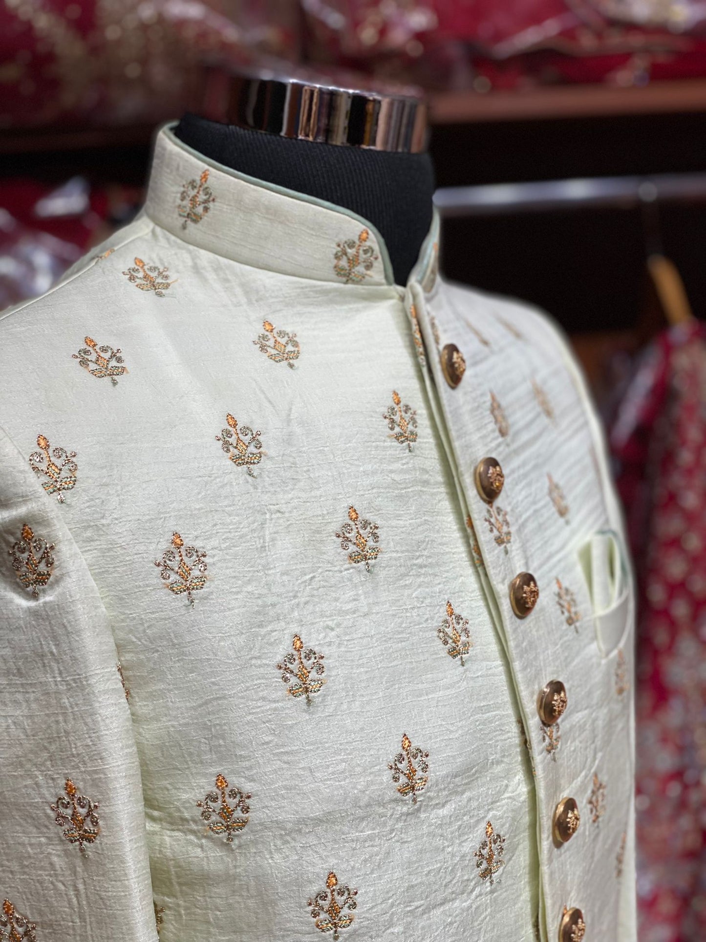 Pearl White Thread Embroidered Sherwani-2098