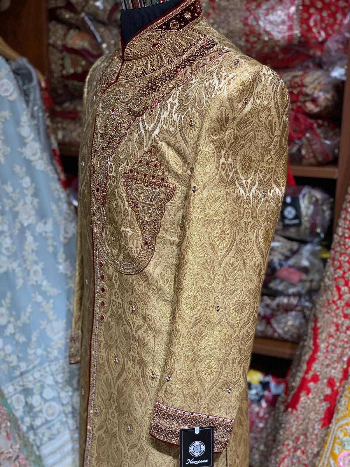 Gold Maroon Size 40 Wedding Sherwani