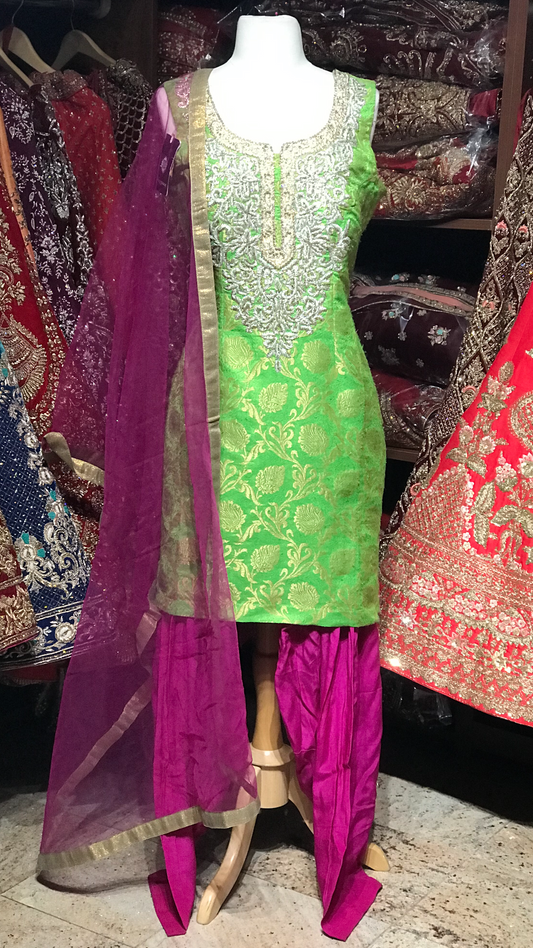 Green Purple Size 38 Punjabi Suit