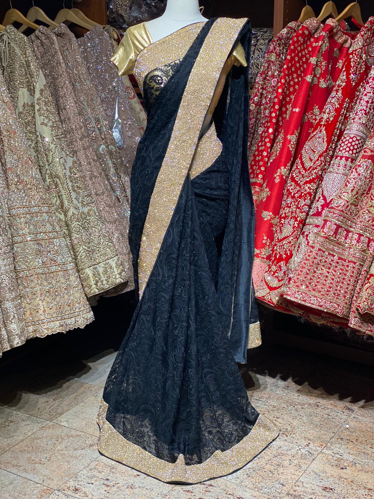 Onyx Black Net Saree PWS-008