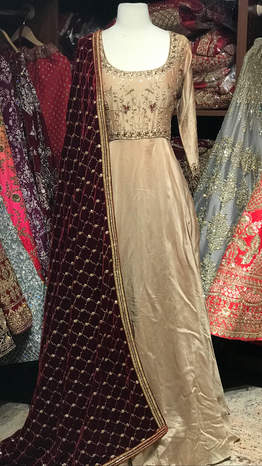 Gold Maroon Size 42 Anarkali