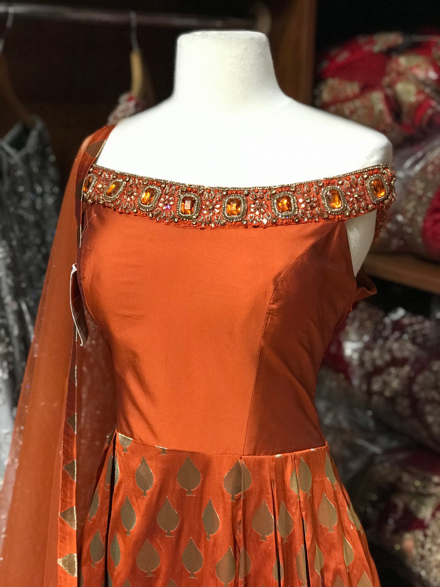 Rust Size 38 Off Shoulder Anarkali