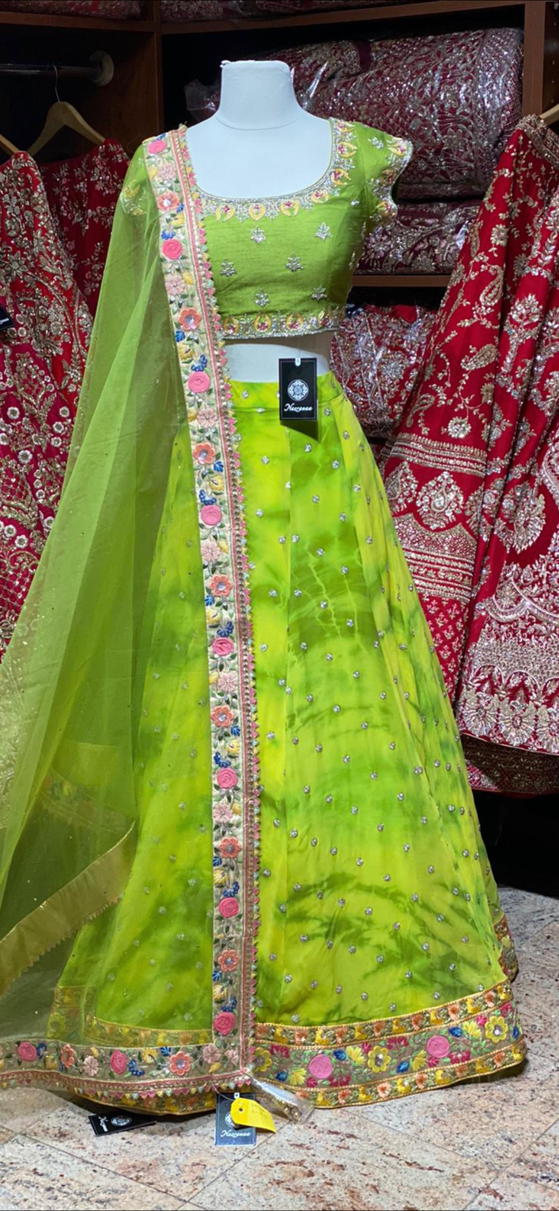 Tie n Dye Lime Green Party Wear Lehenga PWL-121